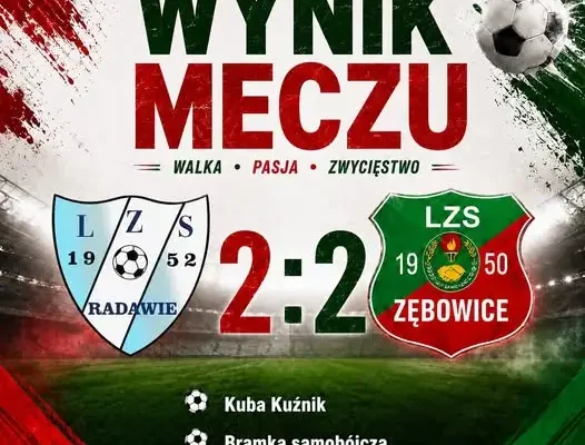 Remis w derbach: LZS Radawie 2:2 LZS Zębowice