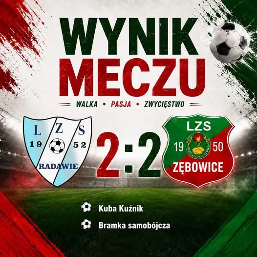 Remis w derbach: LZS Radawie 2:2 LZS Zębowice