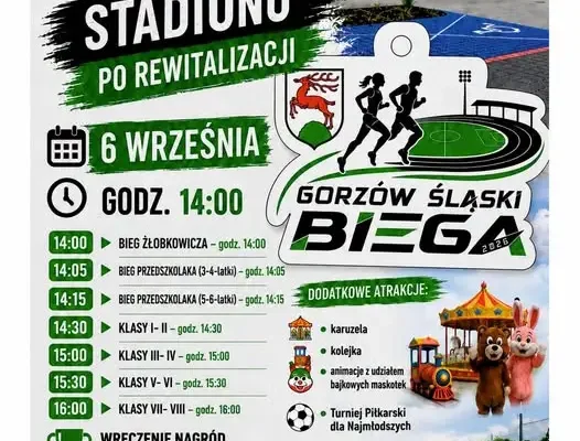 Gorzów Śląski Biega 2026: wielkie otwarcie stadionu po rewitalizacji już 6 września