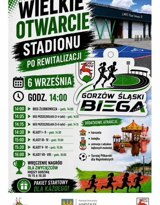 Gorzów Śląski Biega 2026: wielkie otwarcie stadionu po rewitalizacji już 6 września