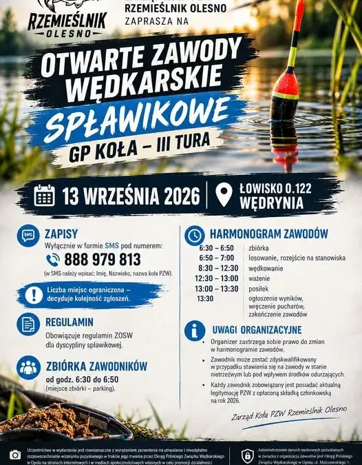Otwarte zawody wędkarskie „Spławikowe GP Koła – III tura” w Wędryni – zapisy trwają