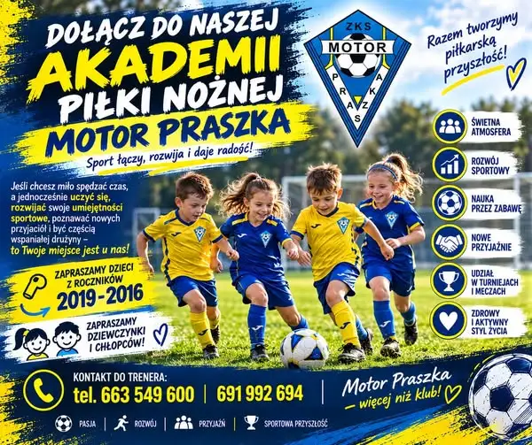 Akademia Piłki Nożnej Motor Praszka zaprasza dzieci z roczników 2016–2019