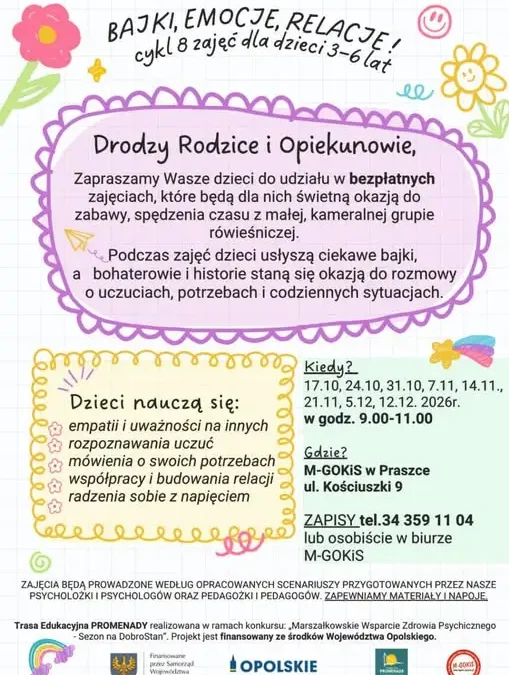 Bezpłatne zajęcia o emocjach dla dzieci w Praszce – ruszają zapisy