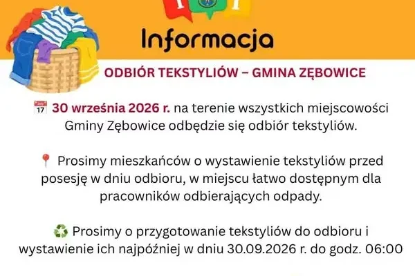 Gmina Zębowice: 30 września odbiór tekstyliów z posesji