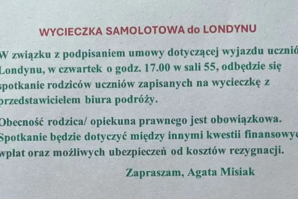 Spotkanie rodziców przed wycieczką do Londynu – obowiązkowa obecność
