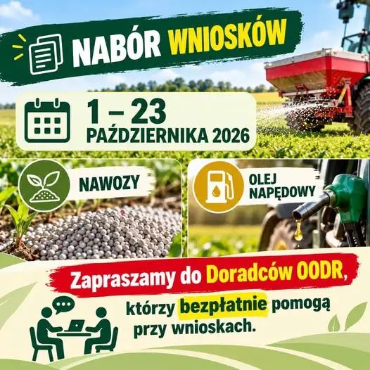 Nabór wniosków o dopłaty do nawozów i paliwa rolniczego – październik 2026