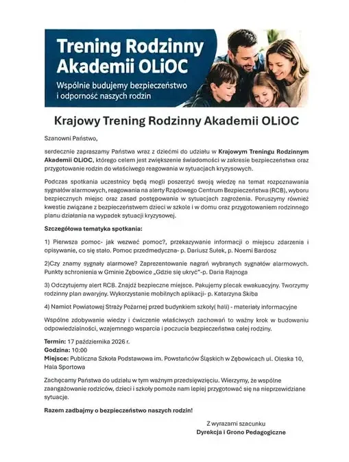 Trening Rodzinny Akademii OLIOC w Zębowicach – wspólnie budujemy bezpieczeństwo